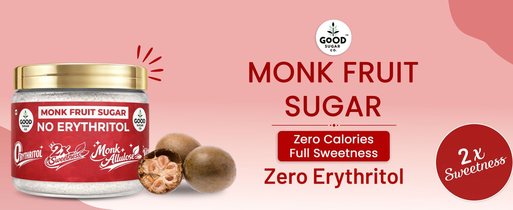 2x Monk Fruit Powder Sugar | 0 Erythritol, 100% Natural | Monk Fruit + Allulose | 2x Sweet | 100gm