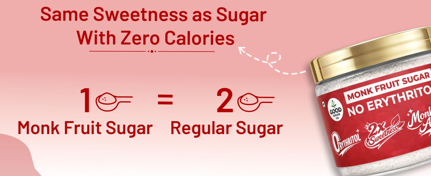 2x Monk Fruit Powder Sugar | 0 Erythritol, 100% Natural | Monk Fruit + Allulose | 2x Sweet | 100gm
