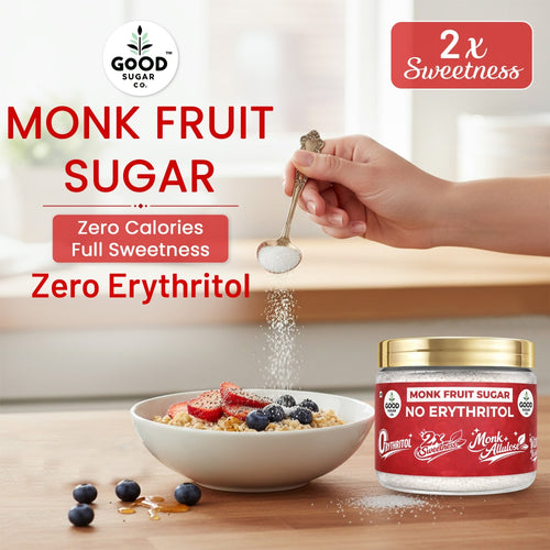 2x Monk Fruit Powder Sugar | 0 Erythritol, 100% Natural | Monk Fruit + Allulose | 2x Sweet | 100gm