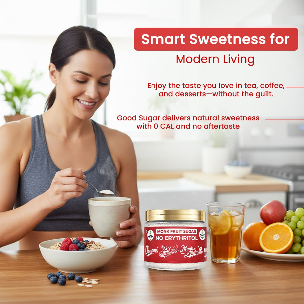 2x Monk Fruit Powder Sugar | 0 Erythritol, 100% Natural | Monk Fruit + Allulose | 2x Sweet | 100gm