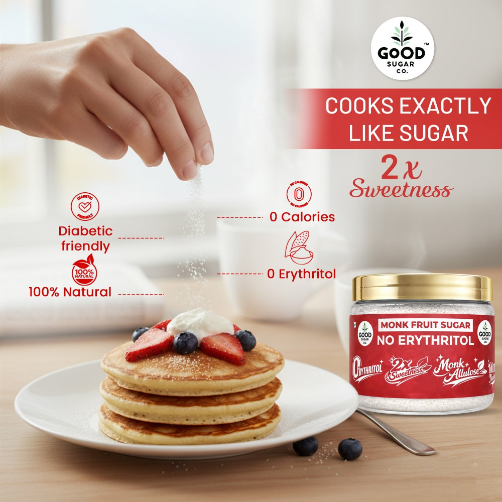 2x Monk Fruit Powder Sugar | 0 Erythritol, 100% Natural | Monk Fruit + Allulose | 2x Sweet | 100gm