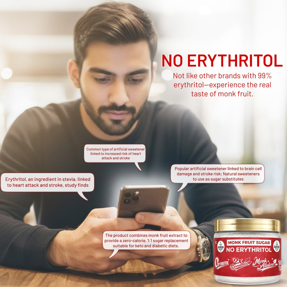 2x Monk Fruit Powder Sugar | 0 Erythritol, 100% Natural | Monk Fruit + Allulose | 2x Sweet | 100gm