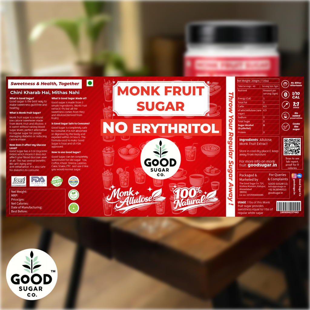 Monk Fruit Powder Sugar | 0 Erythritol, 100% Natural | Monk Fruit + Allulose
