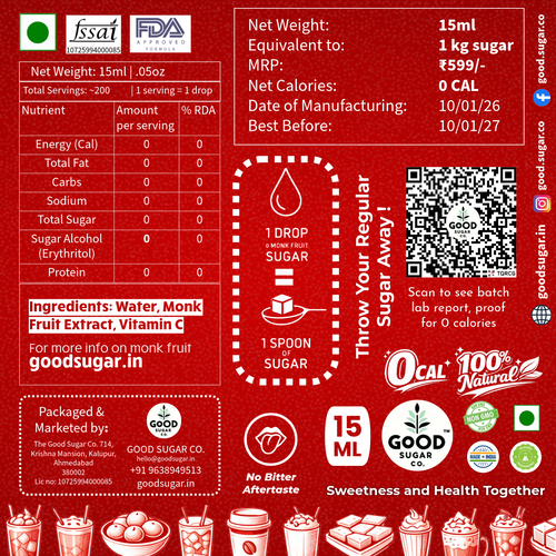 Monk Fruit Liquid Sweetener | Same Taste as Sugar • 0 Calories • No Erythritol